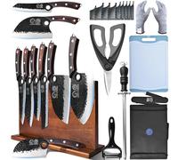 XYJ Ensemble professionnel de couteaux avec lames forgées en acier à haute teneur en carbone, chef et hachette, couteau à découper et design Nakiri
