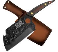 XYJ Full Tang 7 Inch Meat Knife Butcher Chef Knife Hammer Finished Kitchen Knife Multifunctional Camping Knife with Carry Sheath