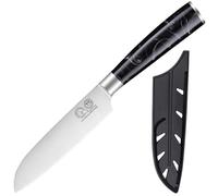 XYJ Kitchen Knife,Stainless Steel 5 Inch Japanese Santoku Knife With Cover,Razor-Sharp,Meat Cleaver for Meat Cutting,Ergonomic Handle,Chefs Knife