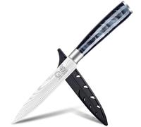 XYJ Kitchen Utility Knife,5 Inch Stainless Steel Steak Knife,Laser Damascus Pattern,Japanese Chef Knife Kitchen Cutlery,Meat Knife With Cover,Resin Handle
