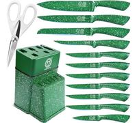 XYJ Set de couteaux avec porte-couteaux, bloc de couteaux de cuisine, ensemble de couteaux de chef japonais professionnels en acier inoxydable, couteau à steak, couteau à découper des fruits, couteau