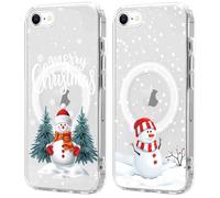 Xylota 2 Pièces Noël Coque Magnétique pour iPhone 8/7/SE 2020/SE 2022,Etui en Motif Dessin Bonhomme de Neige Noël Compatible avec MagSafe, Antichoc Housse Christmas Silicone Bumper Cover,Sapin de Noël