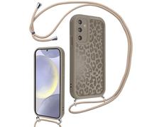 Xylota Coque avec Cordon pour Samsung Galaxy S24 5G, Aesthetic Léopard Motif Etui avec Réglable Collier Silicone Corde Protection Bumper Case, Lanyard Antichoc Housse pour Samsung S24 5G 6,2'', Marron