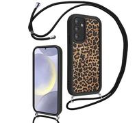 Xylota Coque avec Cordon pour Samsung Galaxy S24 5G, Aesthetic Léopard Motif Etui avec Réglable Collier Silicone Corde Protection Bumper Case, Lanyard Housse pour Samsung S24 5G 6,2'' - Noir 02