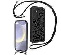 Xylota Coque avec Cordon pour Samsung Galaxy S24 5G, Aesthetic Léopard Motif Etui avec Réglable Collier Silicone Corde Protection Bumper Case, Lanyard Housse pour Samsung S24 5G 6,2'' - Noir 01