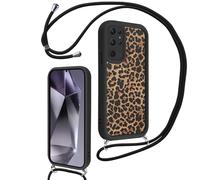Xylota Coque avec Cordon pour Samsung Galaxy S24 Ultra 5G, Aesthetic Léopard Motif Etui avec Réglable Collier Corde Protection Bumper Case, Lanyard Housse pour Samsung S24 Ultra 5G 6,8'' - Noir 02