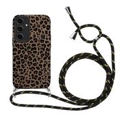 Xylota Coque pour Samsung Galaxy S24 FE avec Cordon, Aesthetic Motif Etui avec Réglable Collier Corde, Souple Silicone Protection Portable Housse Bumper Case pour Samsung S24 FE 6,7'', Léopard 01