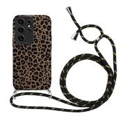 Xylota Coque pour Samsung Galaxy S24 Ultra 5G avec Cordon, Aesthetic Motif Etui avec Réglable Collier Corde, Souple Silicone Portable Housse Bumper Case pour Samsung S24 Ultra 5G 6,8'', Léopard 01