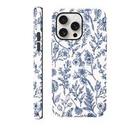 Xylota Handyhülle für iPhone 15 Pro Max Hülle, Aesthetic Sommer Blumen Muster Bunt Design Mädchen Frauen Case, Silikon Dünn TPU + PC Stoßfeste Kratzfest Schutzhülle Cover für iPhone 15 Pro Max, Blau