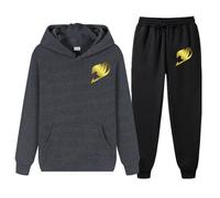 XYMCX Ensemble de survêtement pour homme FAIRY TAIL, sweat-shirt doux, jogging, sweat à capuche, tenue décontractée 2 pièces, automne-hiver, imprimé lettres, avec poche et cordon,Dark Gray-s