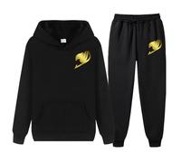 XYMCX Ensemble de survêtement pour homme FAIRY TAIL, sweat-shirt doux, jogging, sweat à capuche, tenue décontractée 2 pièces, automne-hiver, imprimé lettres, avec poche et cordon,Black-x_l