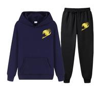 XYMCX Ensemble de survêtement pour homme FAIRY TAIL, sweat-shirt doux, jogging, sweat à capuche, tenue décontractée 2 pièces, automne-hiver, imprimé lettres, avec poche et cordon,Navy-m