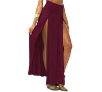 XYNM Jupe trapèze 2023 Nouvelle Arrivée Haute Taille Sexy Womens Doubles Fentes D'été Solide Longue Maxi en Gros 51 Cadeaux De La Saint-Valentin-Wine Red-One Size