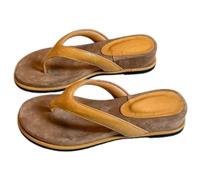 XYNM pantoufles Tongs Compensées Basses Pour Femmes, Semelle Intérieure En Mousse À Mémoire De Forme, Sandales Lanières Faux Cuir Souple, Antidérapantes, Chaussures Décontractées Plage D'été