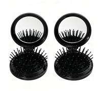 Xynovate 2 Pièce Brosse Cheveux Voyage, Peigne de Voyage Pliante Ronde, Mini Peigne à Cheveux Miroir de Poche pour Femmes, Hommes, Reduces Flyaways, Masser le Cuir Chevelu(Blak)