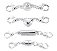 Xynovate 4Pcs Magnétique Fermoir à Homard, Fermoir Aimanté pour Bracelet, Prolongateur de Bijoux Magnétique Verrouillable pour Bijoux Collier DIY, Fabrication de Bijoux?Argent?