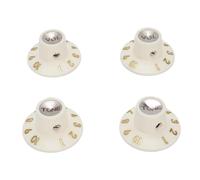 Xyntor Boutons de Commande de Guitare |Boutons de tonalité de Volume en métal avec Dessus de Chapeau Blanc rétro avec réflecteur argenté |1/4 Pouces adapté pour Guitare