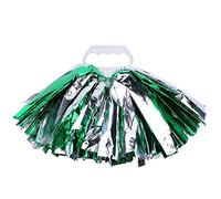 Xyntor Cheerleading Pom Poms | Secure Grip Ergonomic Handle for Confident Hold | Bright Shiny Pet Pompoms for Dance/Party/School Sports | Dynamic Team Look with Soft Stripes (Silver and Green
