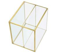 Xyntor Desktop Organizer 2 Compartments | Brass & Glass Storage Box for Cosmetics/Stationery/Accessories | Nordic Minimalist Design with Horizontal & Vertical Use