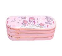 Xyntor Large Capacity Pencil Case 3 Layers | Cute Japanese Style Canvas Pouch for School/Office/College | Multi - Compartment Organizer with Class Schedule (Rose)