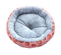 Xyntor Plush Round Pet Bed for Small Dogs and Cats | 45cm Soft Strawberry Print Bed | Breathable Velvet and Linen for 5.5lbs Pets/Home Decor