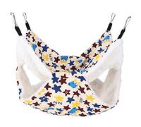 Xyntor Small Pet Hammock & Hanging Bed | Warm Plush BunkBed for Hamsters/Rabbits/Guinea Pigs | Cage Accessory with Hooks, Foldable & Washable (Large Size Cartoon Stars)