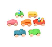 Xyntor Wooden Toy Cars & Dolls Set | Beech Wood Educational Toys for Youngsters 3 + | Montessori Learning Toys/Color Recognition/Imagination Development | 10 - Piece Wooden Blocks
