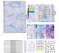 XYONG Classeur budgetaire A6 en cuir synthetique, classeur A6 pour la budgetisation, classeur economique, motif marbre, protection d'angle, bleu clair