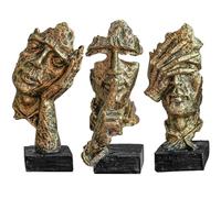 XYQXYQ 3 statues de penseur, le silence doré, figurine d'art abstrait moderne, décoration en résine pour maison, bureau et étagère de bureau