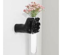 XYQXYQ Sculpture murale noire, vase à main, décoration d'intérieur, vases sculptés à mains murales, vase tube à essai mural en verre, décorations de vase de fleurs funky, décoration murale à