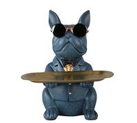 XYQXYQ Statue de bouledogue multifonction en résine, plateau de rangement décoratif pour chien, réservoir de rangement créatif pour chien, porte-monnaie, porte-clés (bleu)