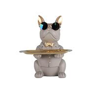 XYQXYQ Statue de bouledogue multifonctionnelle, plateau décoratif en résine pour chien majordome, mignon, créatif et mignon, utilisable comme portefeuille et porte-clés (couleur crème)