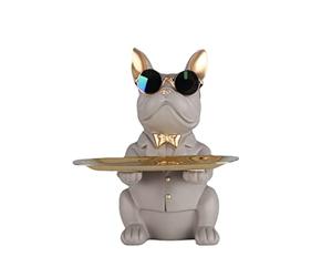 XYQXYQ Statue de bouledogue multifonctionnelle, plateau décoratif en résine pour chien majordome, mignon, créatif et mignon, utilisable comme portefeuille et porte-clés (couleur crème)