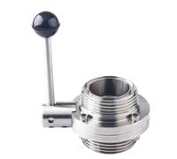 XYRGPQYI Vanne Papillon sanitaire à Filetage mâle en Acier Inoxydable SS304 3/4", 1", 1-1/4", 1-1/2", 2", 3", SMS(45xMaleThread 59.5mm)