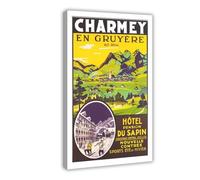 XYSWDD Charmey En Gruyere Poster mural vintage sur toile pour chambre à coucher et bureau Motif Pension du Sapin Suisse 20 x 30 cm
