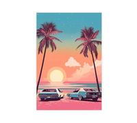XYSWDD Impression sur toile « Chasing The Sunset Two Cars Palm Trees And The Soft Glow of Pink-Blue Skies » - Décoration murale moderne pour salon, chambre à coucher - 30 x 45 cm