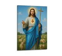 XYSXYCP Album photo d'art mural avec posters chrétiens, motif cœur sacré, Jésus avec mouton, décoration murale moderne pour salon, 60 x 90 cm