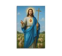 XYSXYCP Album photo d'art mural avec posters chrétiens, motif cœur sacré, Jésus avec mouton, décoration murale moderne pour salon, 40 x 60 cm