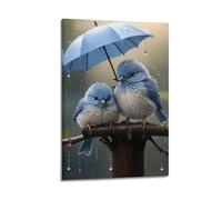 XYSXYCP Impression d'art mural avec motif animal - Oiseaux bleus mignons - Parapluie moderne pour décoration de salon - 20 x 30 cm