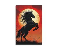 XYSXYCP Impression murale avec cheval noir sauvage à côté de la lune rouge moderne pour décoration de salon 60 x 90 cm