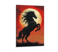 XYSXYCP Impression murale avec cheval noir sauvage à côté de la lune rouge moderne pour décoration de salon 40 x 60 cm