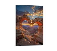 XYSXYCP Impression sur toile murale - Poster de voyage - Coucher de soleil - Arche de rocher encadrée - Décoration moderne pour salon, chambre à coucher - 20 x 30 cm
