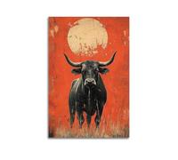 XYSXYCP Impression sur toile murale vintage sur fond rouge taureau moderne pour salon, chambre à coucher 50 x 75 cm