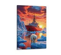 XYSXYCP Impression sur toile représentant un ours polaire spectaculaire et un bateau - Décoration moderne pour salon, chambre à coucher - 20 x 30 cm