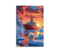 XYSXYCP Impression sur toile représentant un ours polaire spectaculaire et un bateau - Décoration moderne pour salon, chambre à coucher - 60 x 90 cm