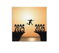 XYSXYCP Poster mural avec impression de vacances - Nouvel An Transition Personne sautant de 2025 à 2026 - Famille moderne pour décoration de salon - 60 x 60 cm