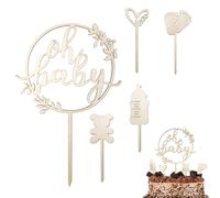 XYTAHDM 5 PCS Cake Topper Baptême Décoration en Bois, Révélation du Sexe, Baby Shower Décorations de Gâteaux,pour Fête Prénatale,Fête d'anniversaire