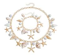 XYTAHDM étoile de mer tortue Collier Collier Choke collier femme bijoux réglables, Parure Sirène, Collier Etoile de Mer Bracelet,Bijoux de plage d'été(B)