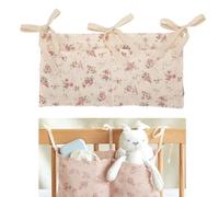 XYTAHDM Pochette de rangement pour berceau Organisateur de rangement pour bébé Organisateur de berceau avec 2 poches Sac de rangement à suspendre Organisateur de panier à couches en coton(Floral)