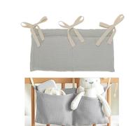 XYTAHDM Pochette de rangement pour berceau Organisateur de rangement pour bébé Organisateur de berceau avec 2 poches Sac de rangement à suspendre Organisateur de panier à couches en coton,Gris clair